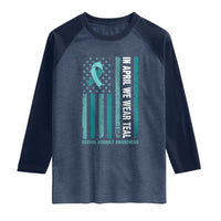 Sexual Assault Awareness American Flag Raglan Shirt In April We Wear Teal Ribbon