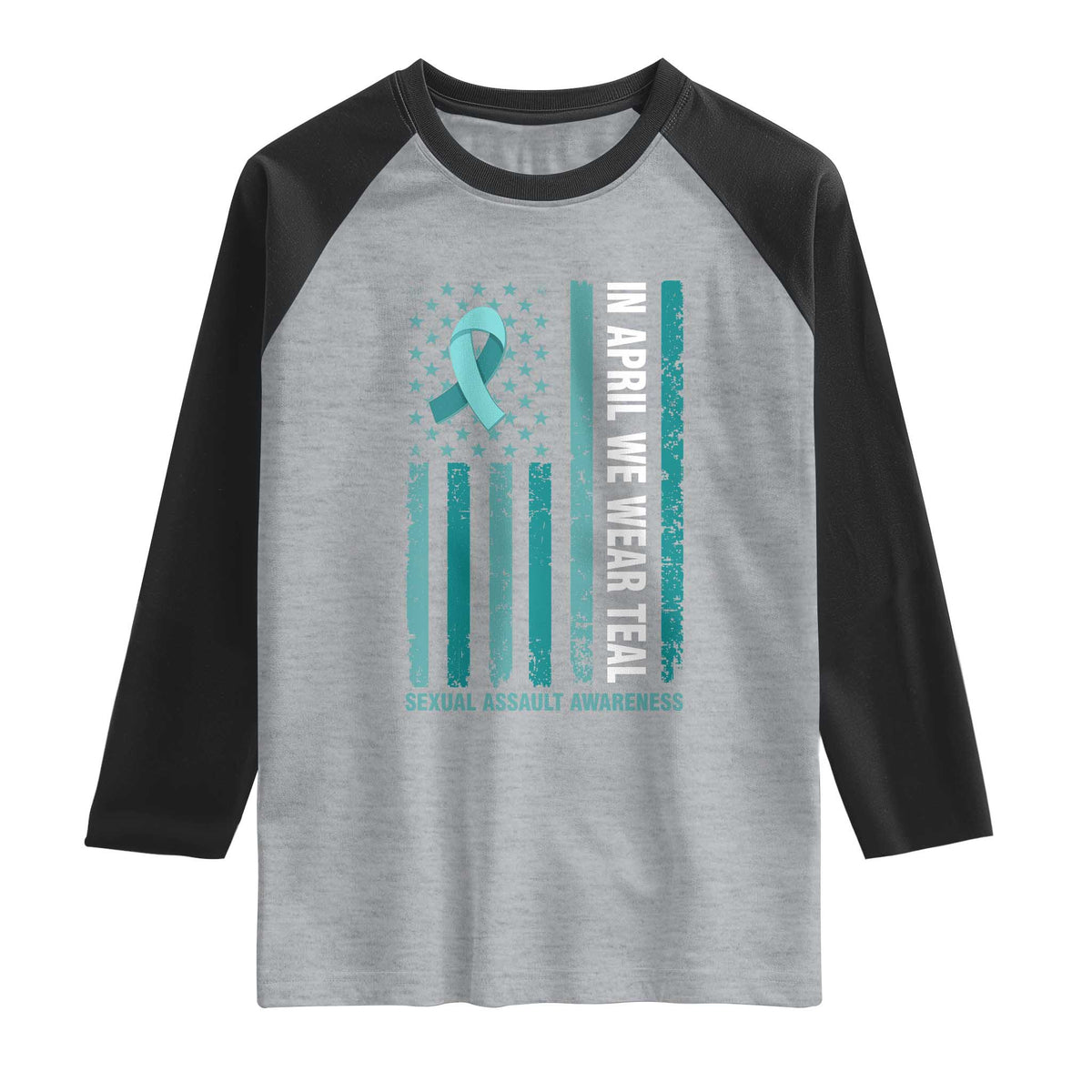 Sexual Assault Awareness American Flag Raglan Shirt In April We Wear Teal Ribbon