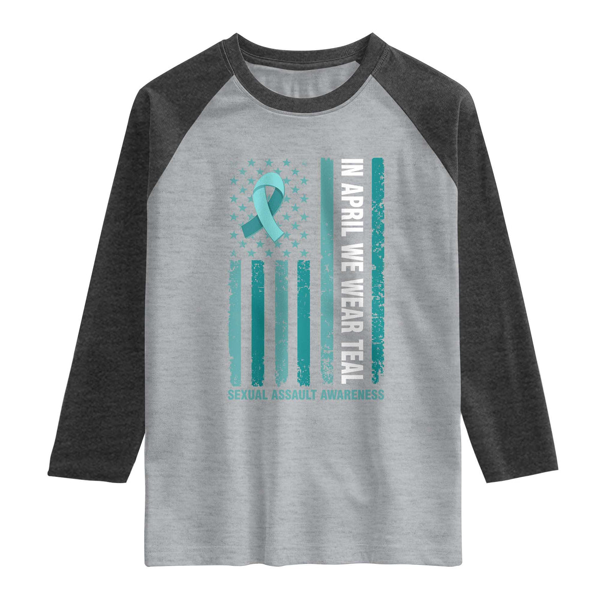 Sexual Assault Awareness American Flag Raglan Shirt In April We Wear Teal Ribbon