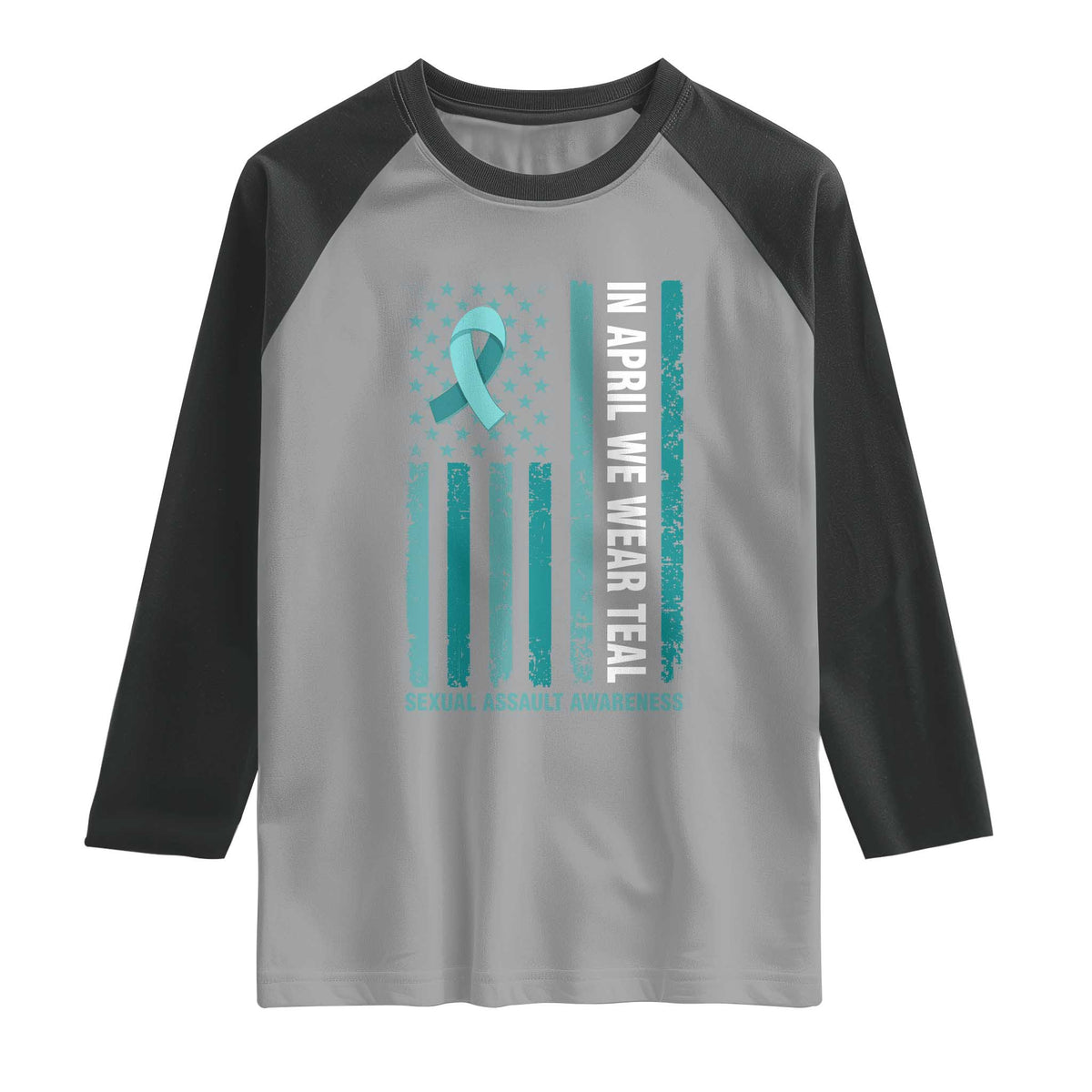 Sexual Assault Awareness American Flag Raglan Shirt In April We Wear Teal Ribbon