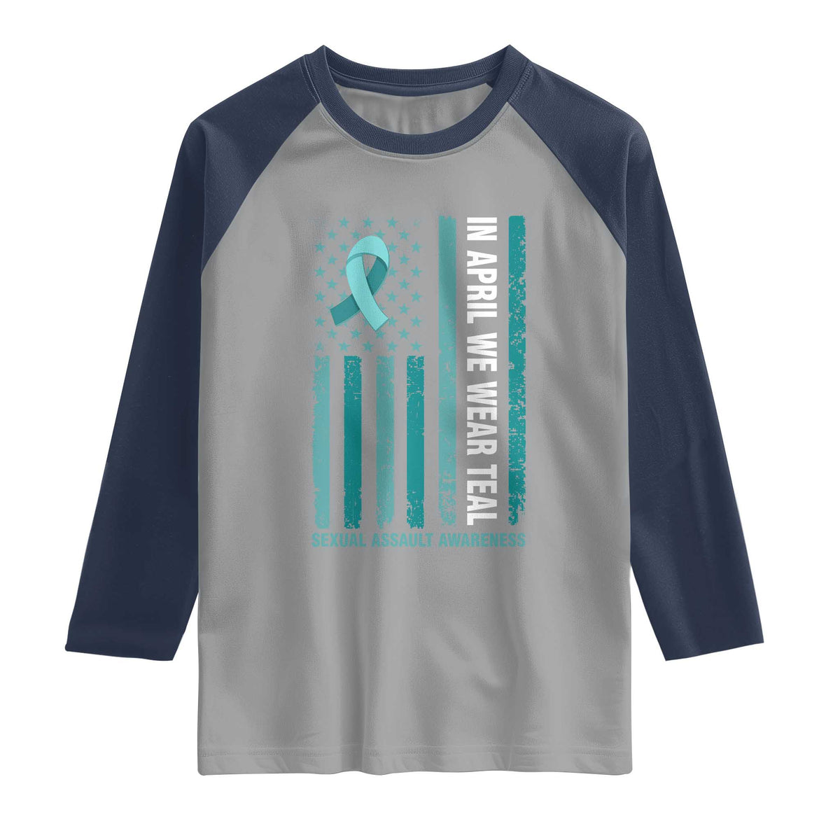 Sexual Assault Awareness American Flag Raglan Shirt In April We Wear Teal Ribbon