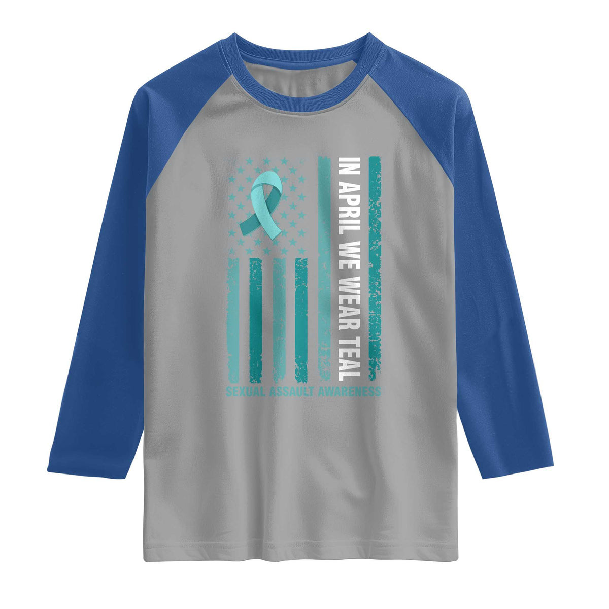 Sexual Assault Awareness American Flag Raglan Shirt In April We Wear Teal Ribbon