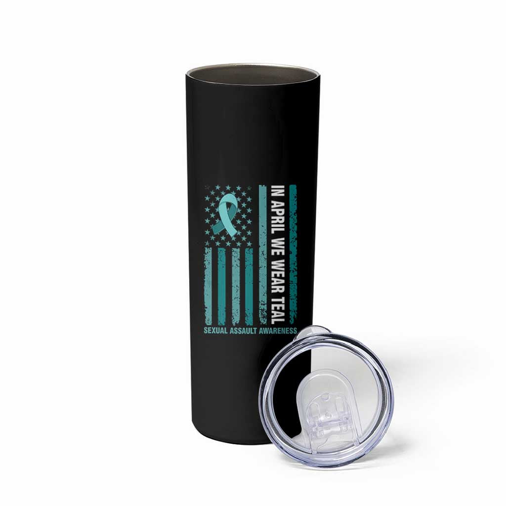 Sexual Assault Awareness American Flag Skinny Tumbler In April We Wear Teal Ribbon