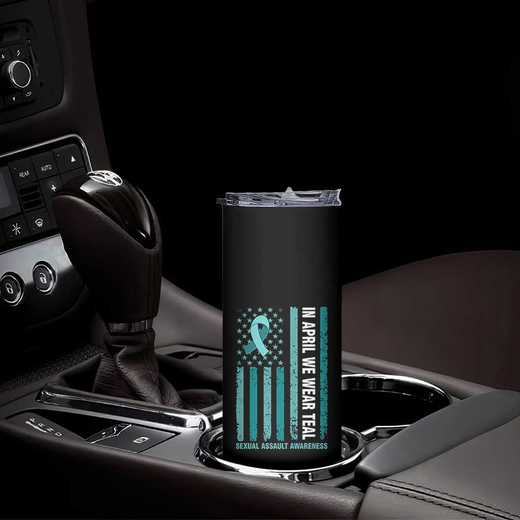 Sexual Assault Awareness American Flag Skinny Tumbler In April We Wear Teal Ribbon