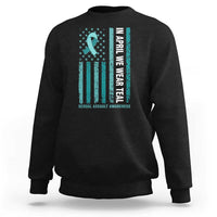 Sexual Assault Awareness American Flag Sweatshirt In April We Wear Teal Ribbon