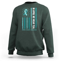 Sexual Assault Awareness American Flag Sweatshirt In April We Wear Teal Ribbon