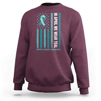 Sexual Assault Awareness American Flag Sweatshirt In April We Wear Teal Ribbon