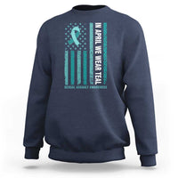 Sexual Assault Awareness American Flag Sweatshirt In April We Wear Teal Ribbon