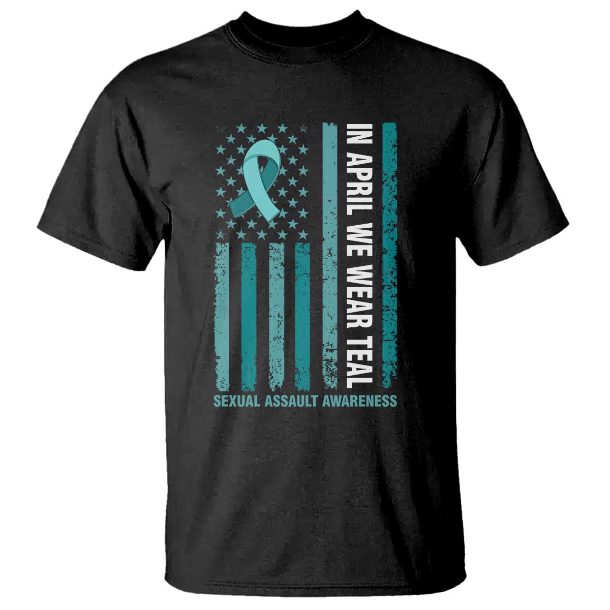 Sexual Assault Awareness American Flag T Shirt In April We Wear Teal Ribbon