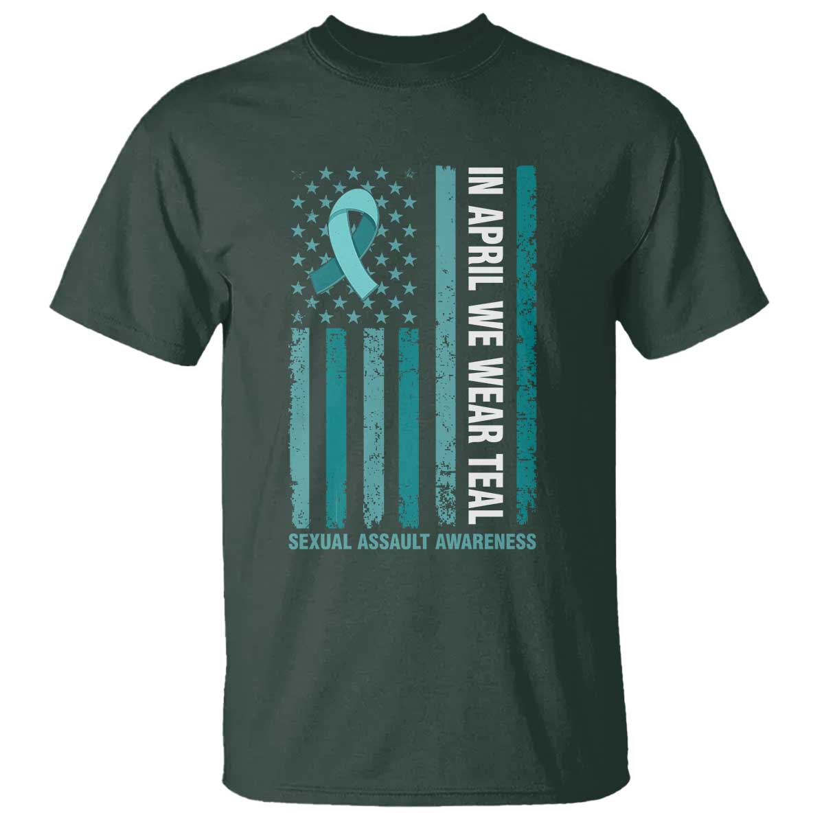Sexual Assault Awareness American Flag T Shirt In April We Wear Teal Ribbon