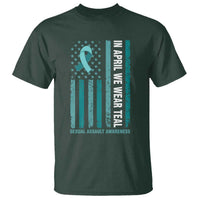 Sexual Assault Awareness American Flag T Shirt In April We Wear Teal Ribbon