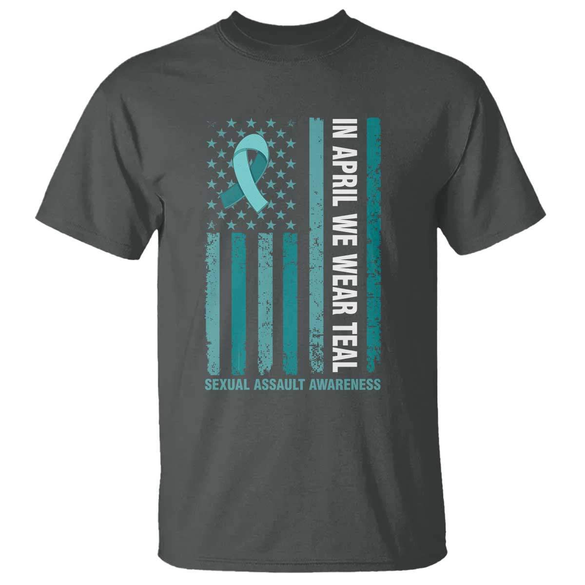 Sexual Assault Awareness American Flag T Shirt In April We Wear Teal Ribbon