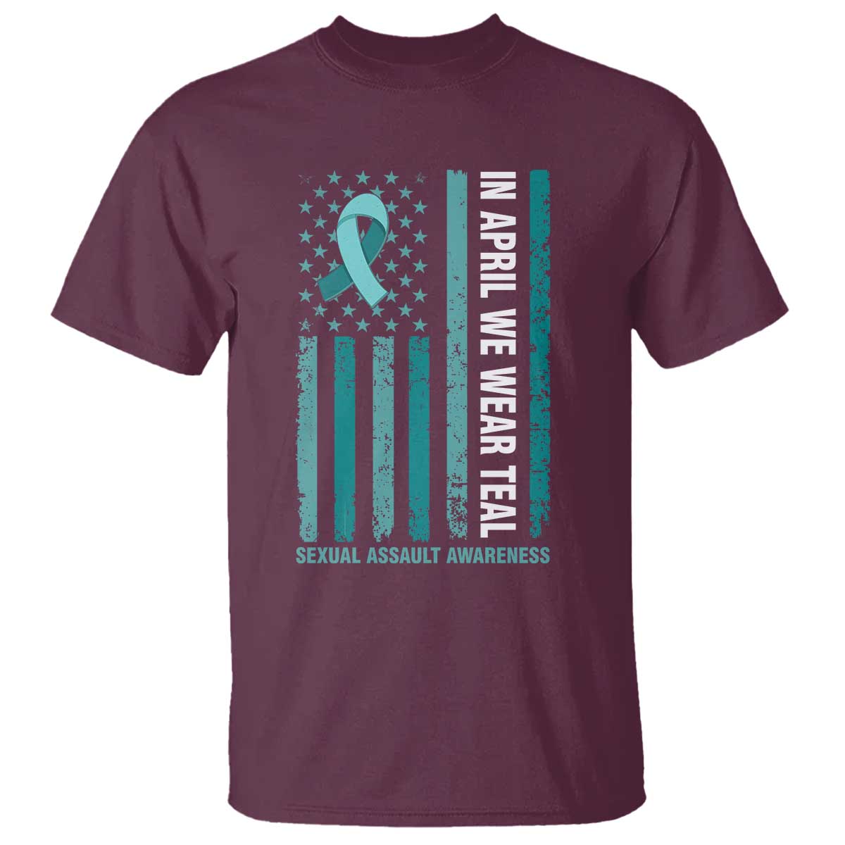 Sexual Assault Awareness American Flag T Shirt In April We Wear Teal Ribbon