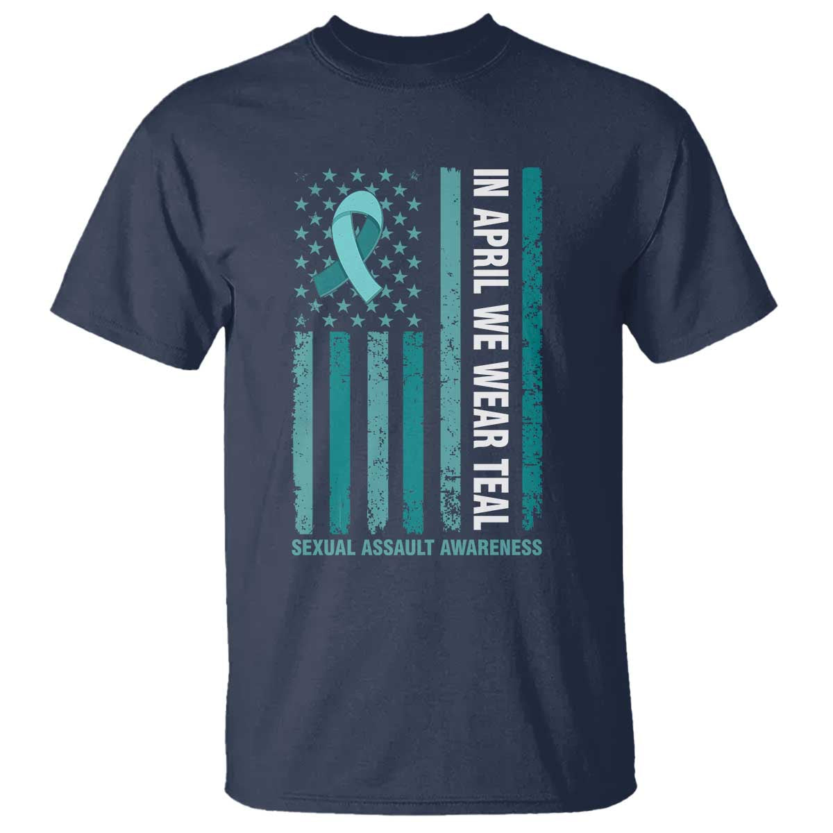 Sexual Assault Awareness American Flag T Shirt In April We Wear Teal Ribbon
