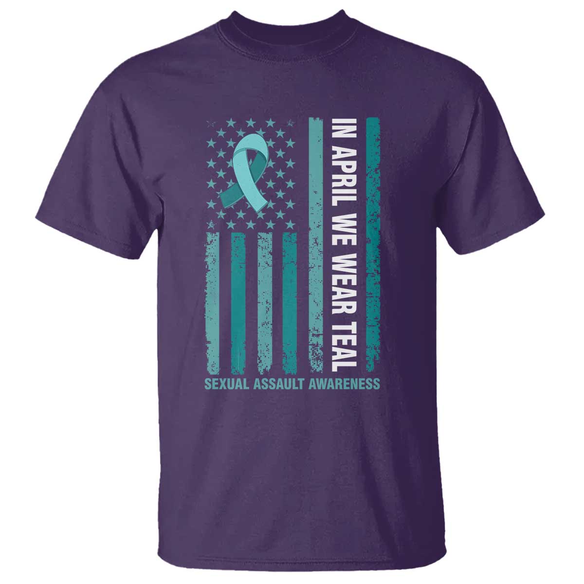 Sexual Assault Awareness American Flag T Shirt In April We Wear Teal Ribbon