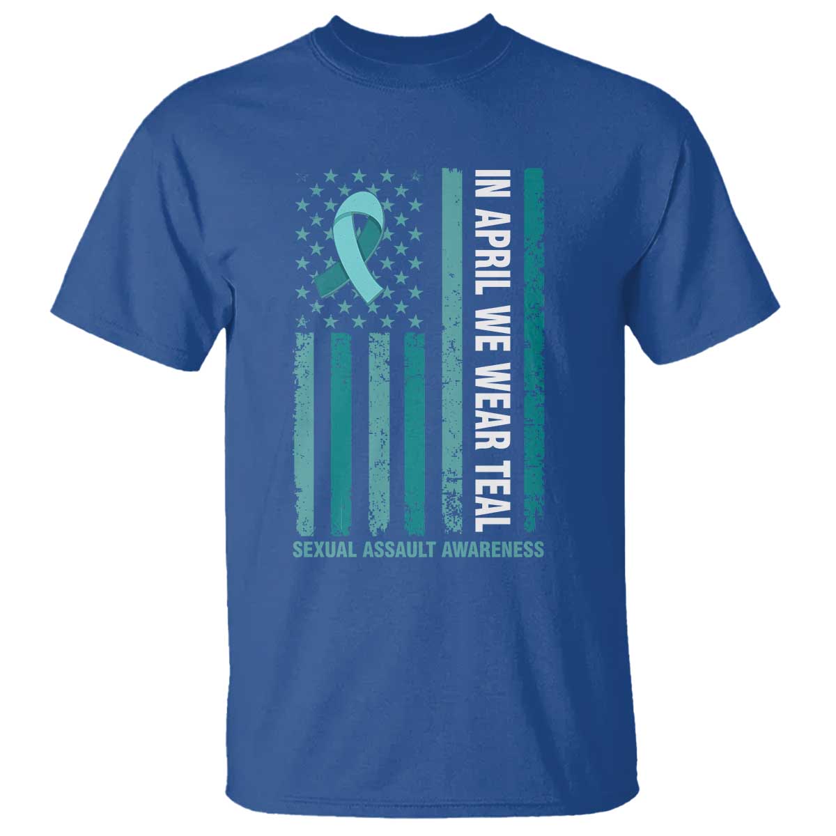 Sexual Assault Awareness American Flag T Shirt In April We Wear Teal Ribbon