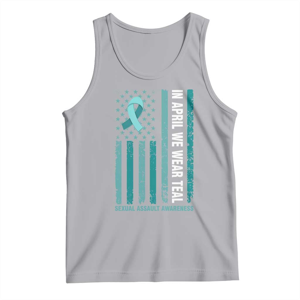 Sexual Assault Awareness American Flag Tank Top In April We Wear Teal Ribbon