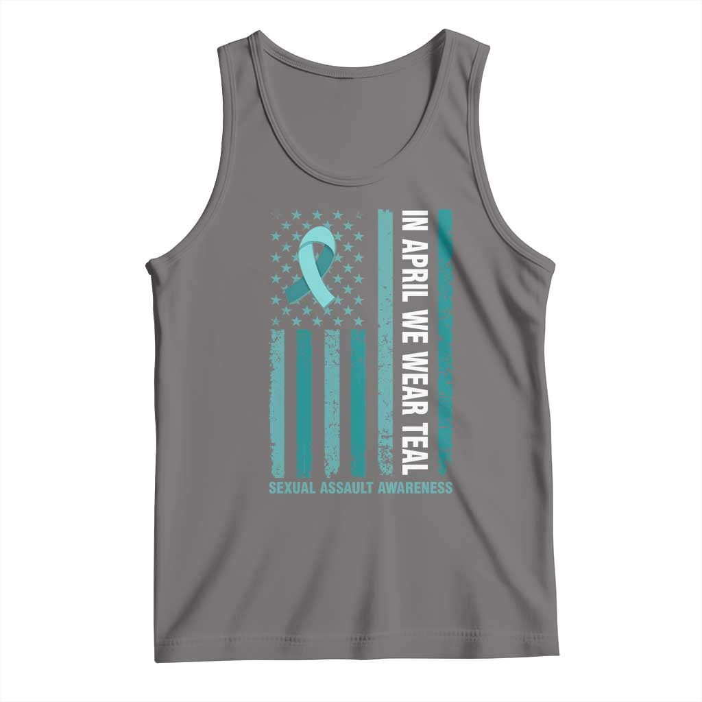Sexual Assault Awareness American Flag Tank Top In April We Wear Teal Ribbon