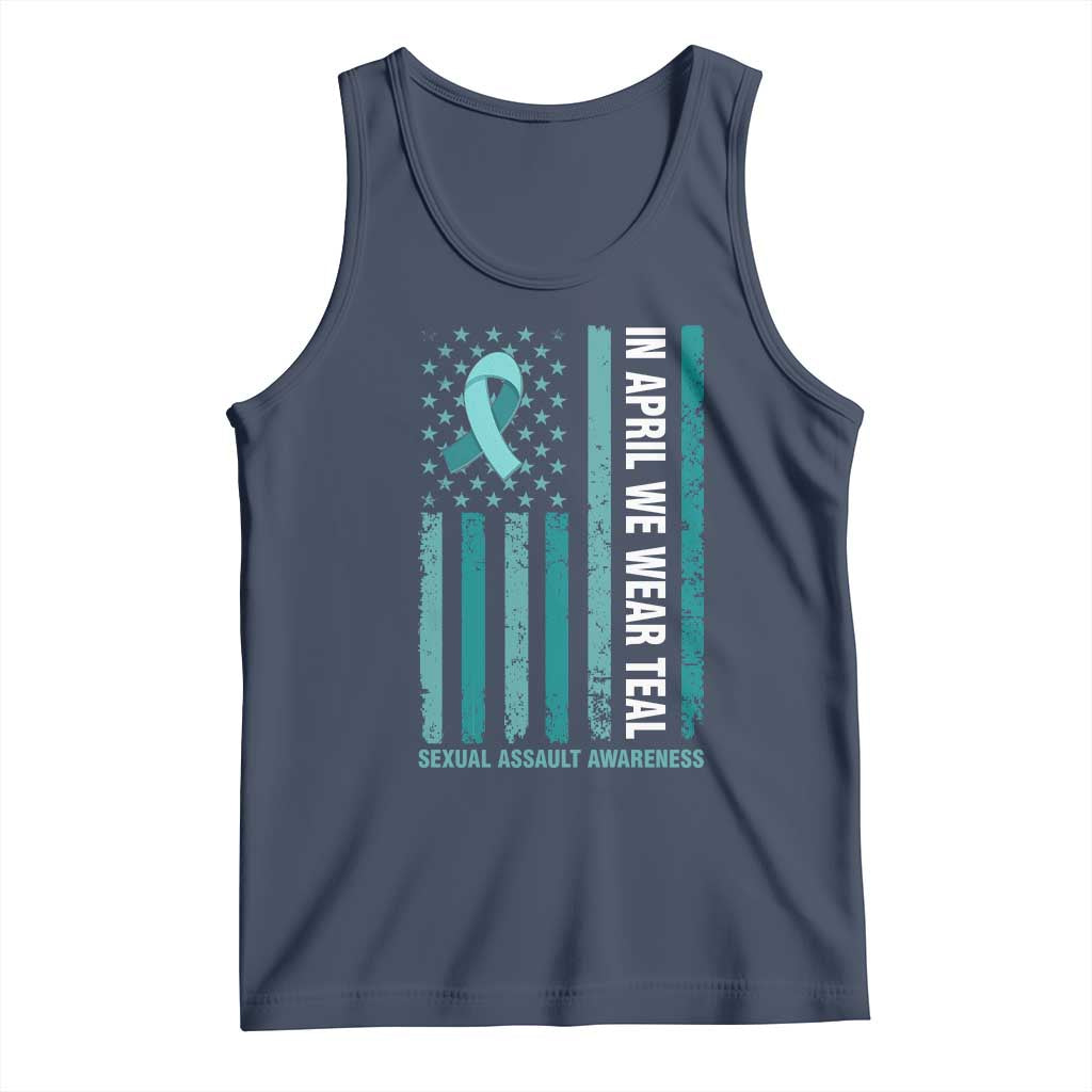 Sexual Assault Awareness American Flag Tank Top In April We Wear Teal Ribbon