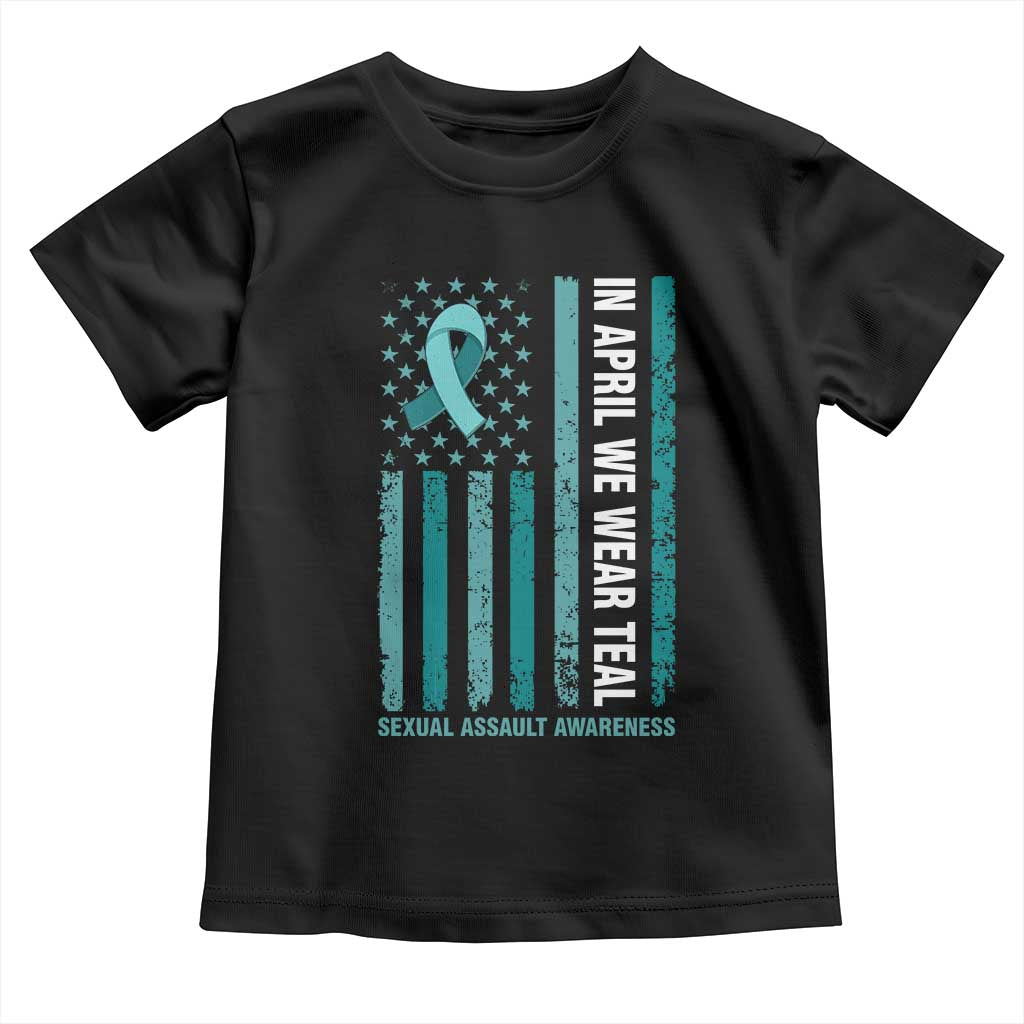 Sexual Assault Awareness American Flag Toddler T Shirt In April We Wear Teal Ribbon