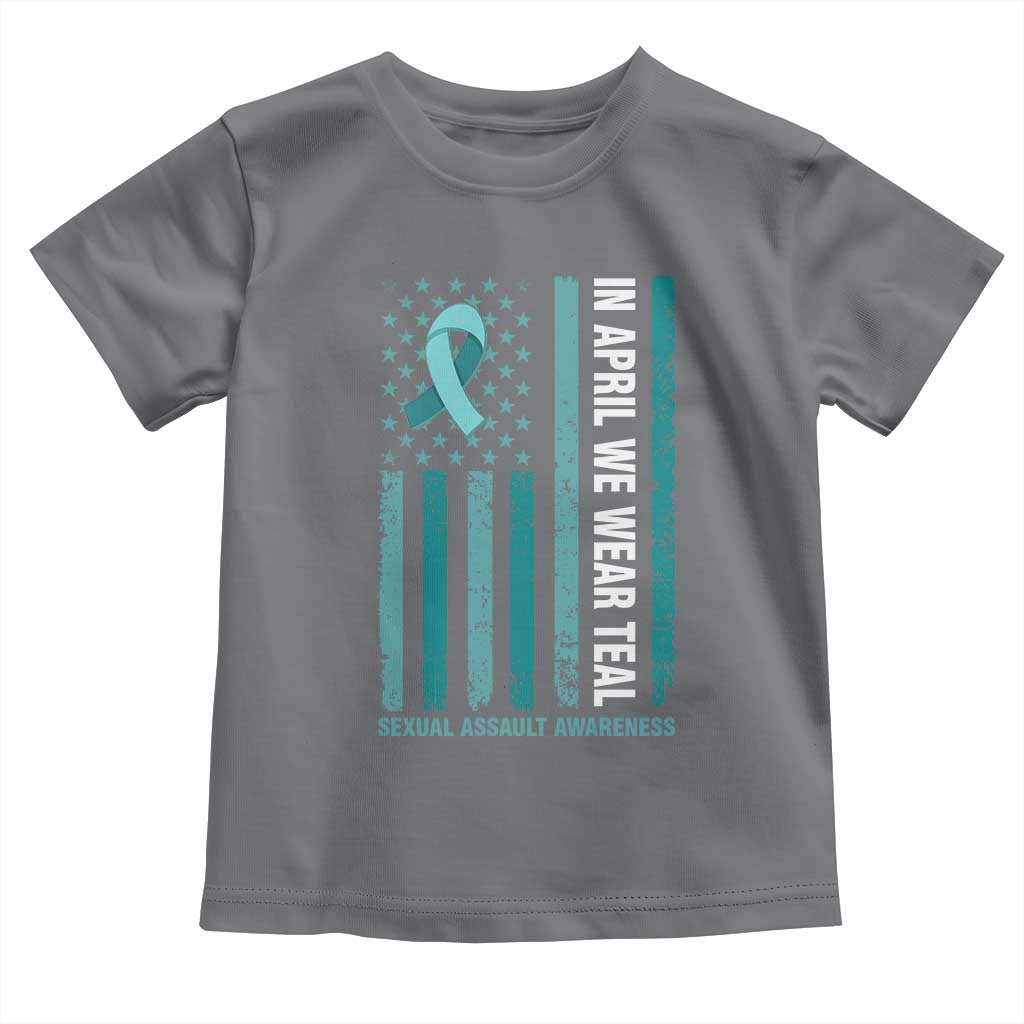 Sexual Assault Awareness American Flag Toddler T Shirt In April We Wear Teal Ribbon