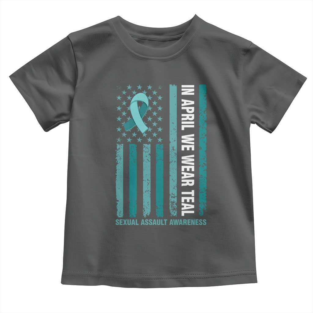 Sexual Assault Awareness American Flag Toddler T Shirt In April We Wear Teal Ribbon
