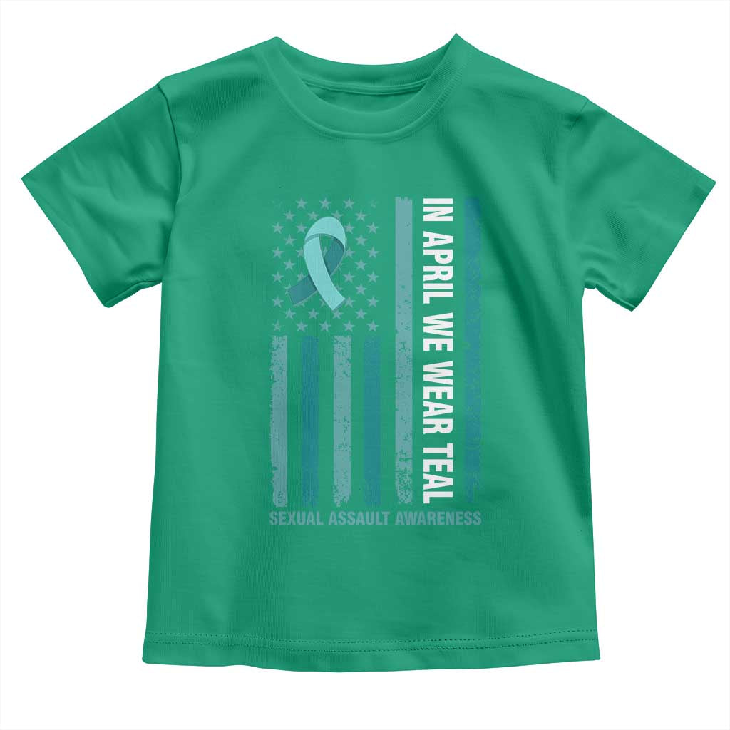 Sexual Assault Awareness American Flag Toddler T Shirt In April We Wear Teal Ribbon