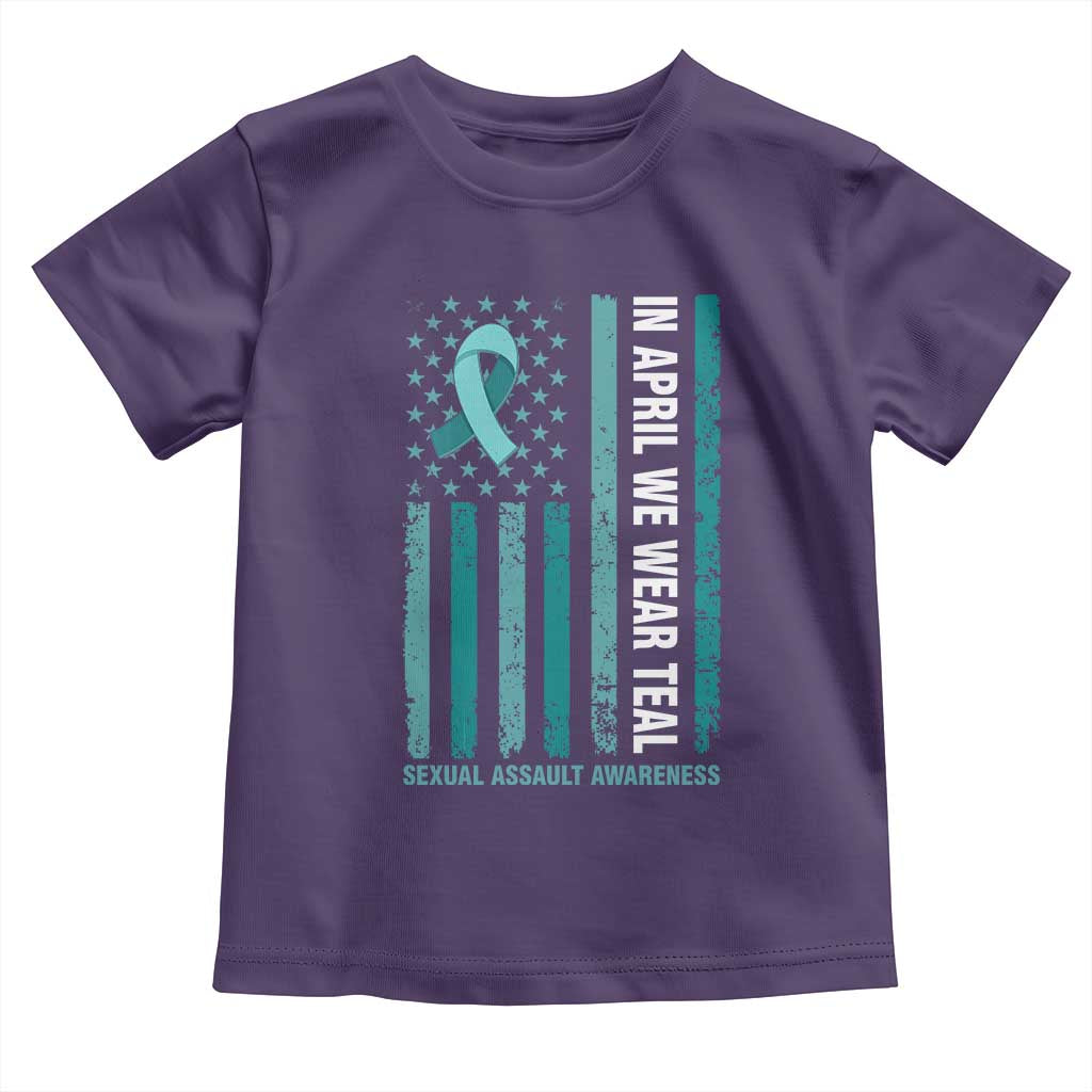 Sexual Assault Awareness American Flag Toddler T Shirt In April We Wear Teal Ribbon