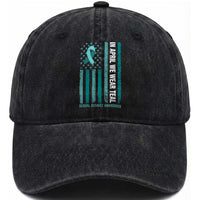 Sexual Assault Awareness American Flag Washed Cotton Baseball Cap In April We Wear Teal Ribbon