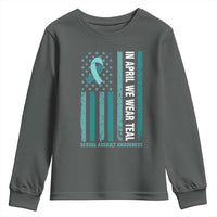 Sexual Assault Awareness American Flag Youth Sweatshirt In April We Wear Teal Ribbon