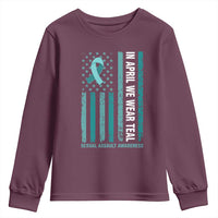 Sexual Assault Awareness American Flag Youth Sweatshirt In April We Wear Teal Ribbon
