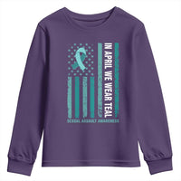 Sexual Assault Awareness American Flag Youth Sweatshirt In April We Wear Teal Ribbon