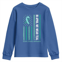 Sexual Assault Awareness American Flag Youth Sweatshirt In April We Wear Teal Ribbon