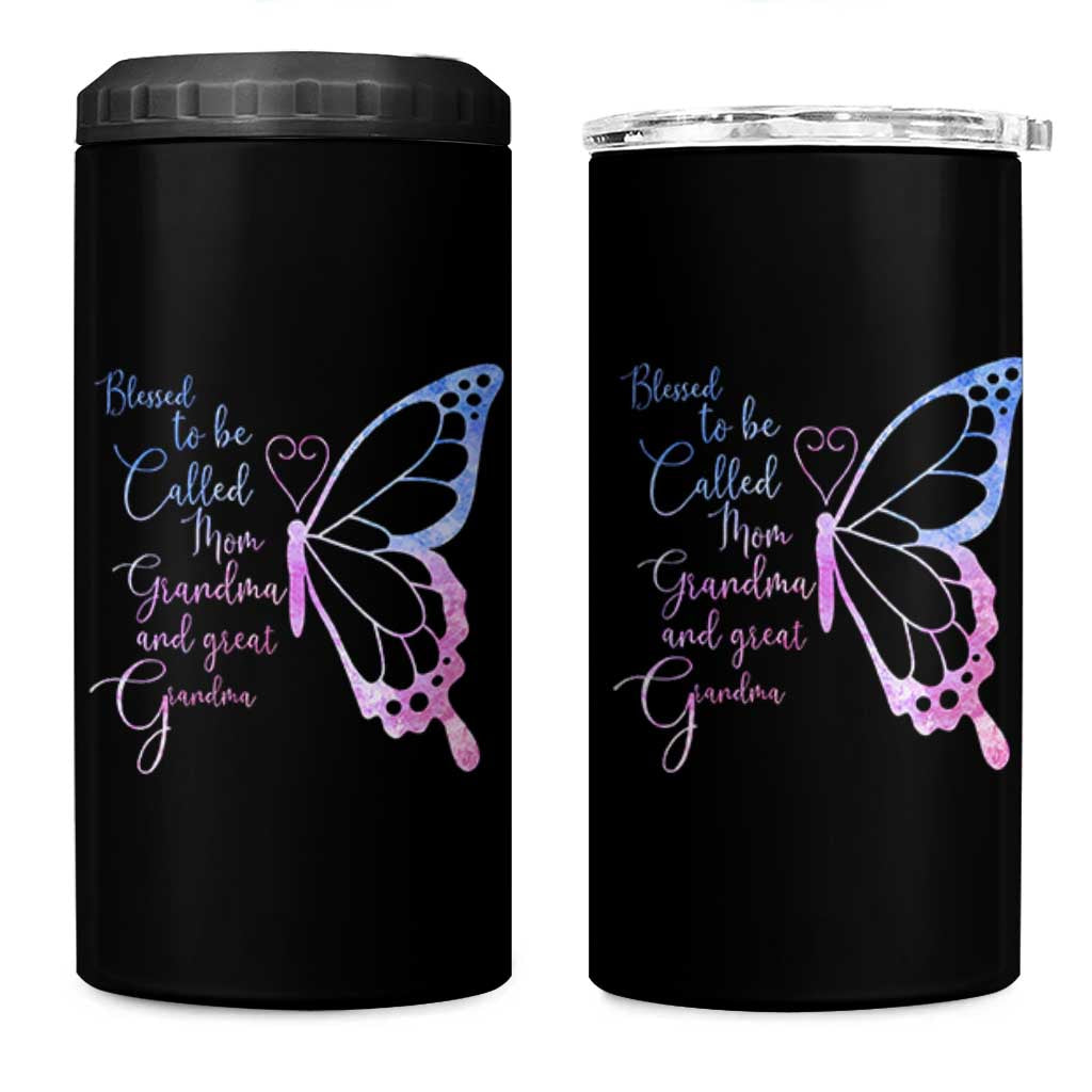 Blessed to Be Called Mom Grandma Great Grandma 4 in 1 Can Cooler Tumbler Mama Butterfly Mother's Day Gift