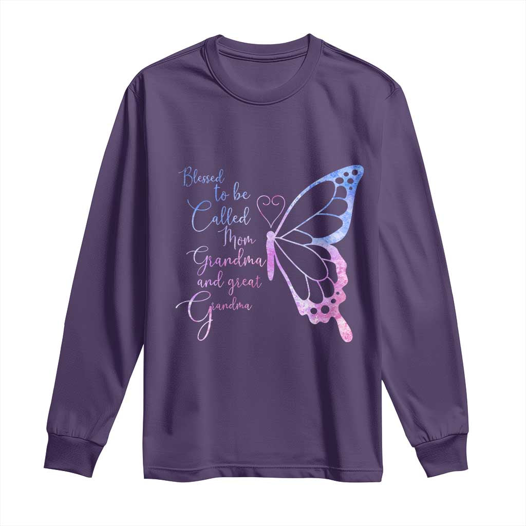 Blessed to Be Called Mom Grandma Great Grandma Long Sleeve Shirt Mama Butterfly Mother's Day Gift