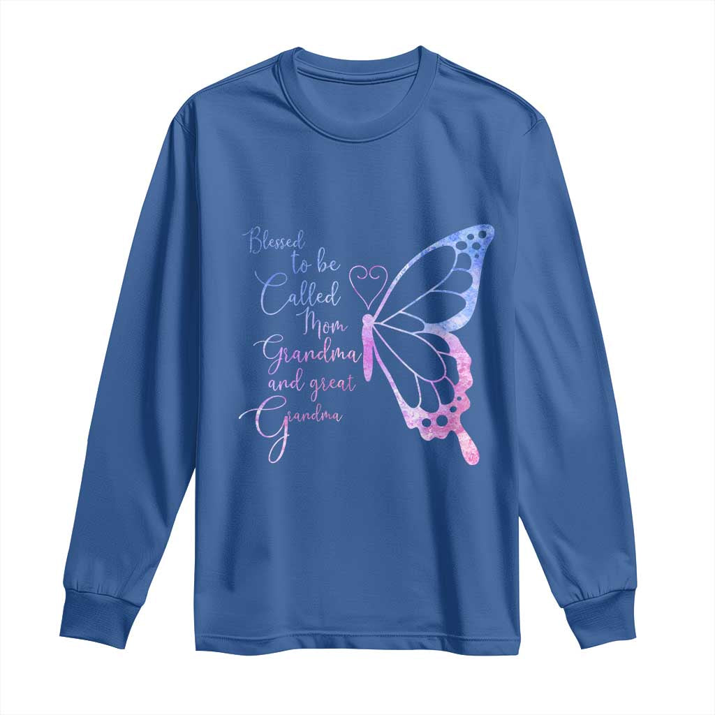 Blessed to Be Called Mom Grandma Great Grandma Long Sleeve Shirt Mama Butterfly Mother's Day Gift