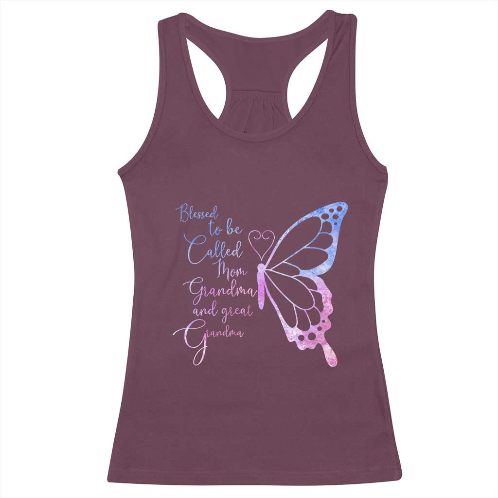 Blessed to Be Called Mom Grandma Great Grandma Racerback Tank Top Mama Butterfly Mother's Day Gift