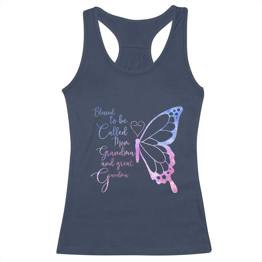 Blessed to Be Called Mom Grandma Great Grandma Racerback Tank Top Mama Butterfly Mother's Day Gift