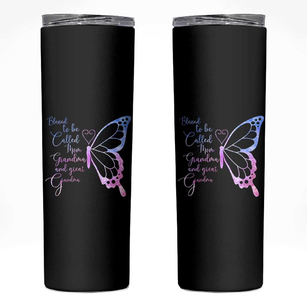 Blessed to Be Called Mom Grandma Great Grandma Skinny Tumbler Mama Butterfly Mother's Day Gift