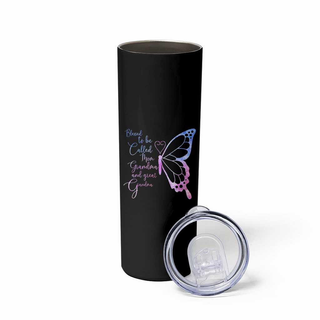 Blessed to Be Called Mom Grandma Great Grandma Skinny Tumbler Mama Butterfly Mother's Day Gift