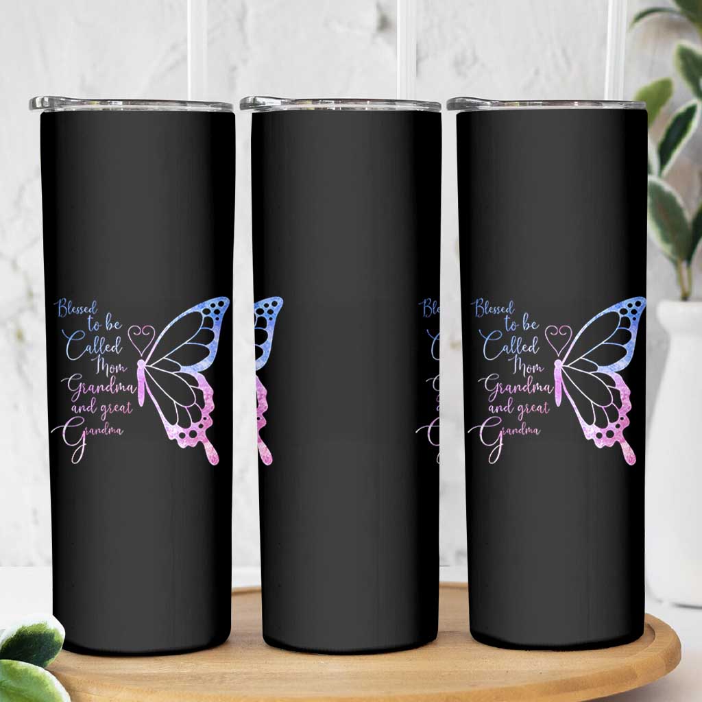 Blessed to Be Called Mom Grandma Great Grandma Skinny Tumbler Mama Butterfly Mother's Day Gift