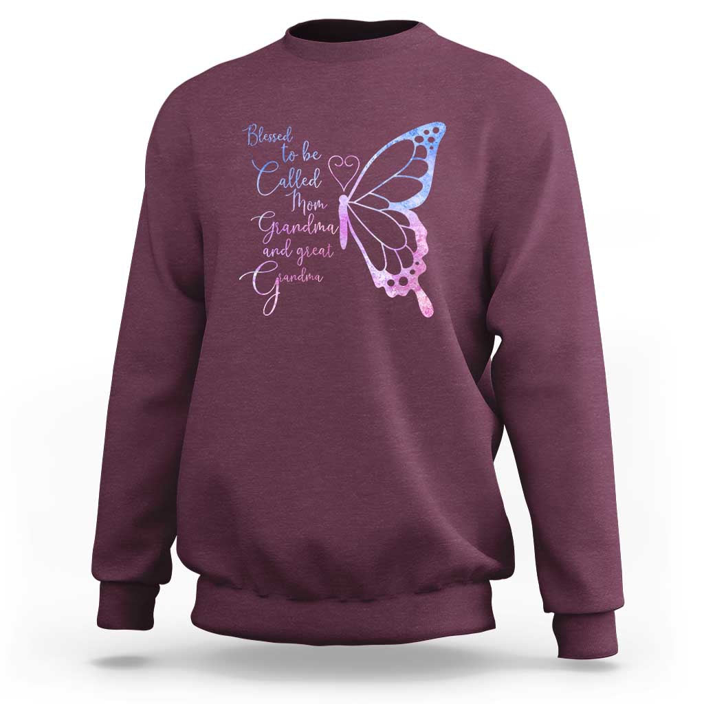 Blessed to Be Called Mom Grandma Great Grandma Sweatshirt Mama Butterfly Mother's Day Gift