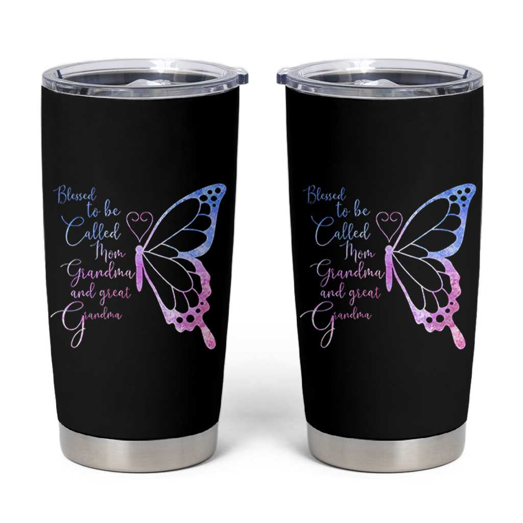 Blessed to Be Called Mom Grandma Great Grandma Tumbler Cup Mama Butterfly Mother's Day Gift