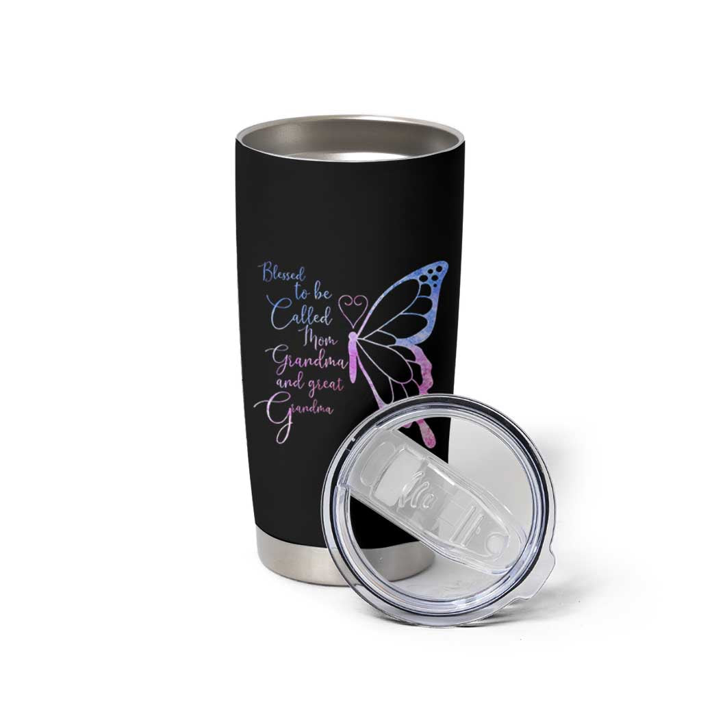 Blessed to Be Called Mom Grandma Great Grandma Tumbler Cup Mama Butterfly Mother's Day Gift