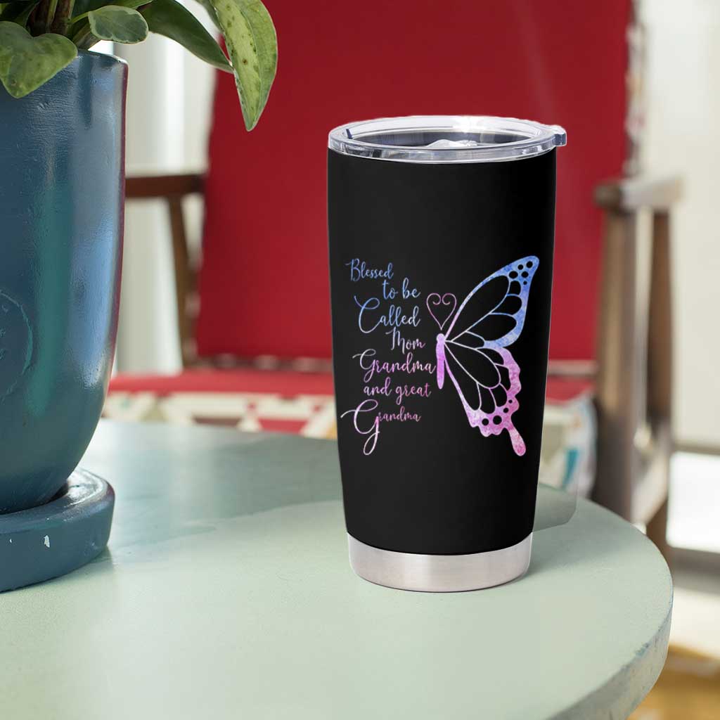Blessed to Be Called Mom Grandma Great Grandma Tumbler Cup Mama Butterfly Mother's Day Gift