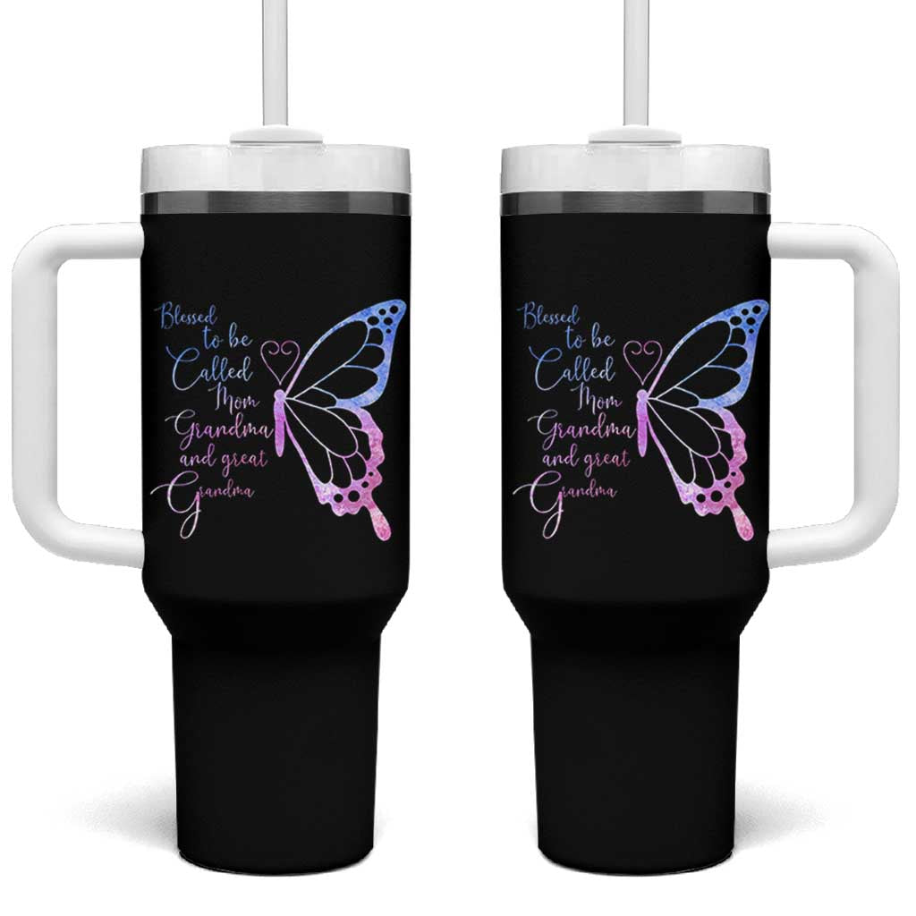 Blessed to Be Called Mom Grandma Great Grandma Tumbler With Handle Mama Butterfly Mother's Day Gift