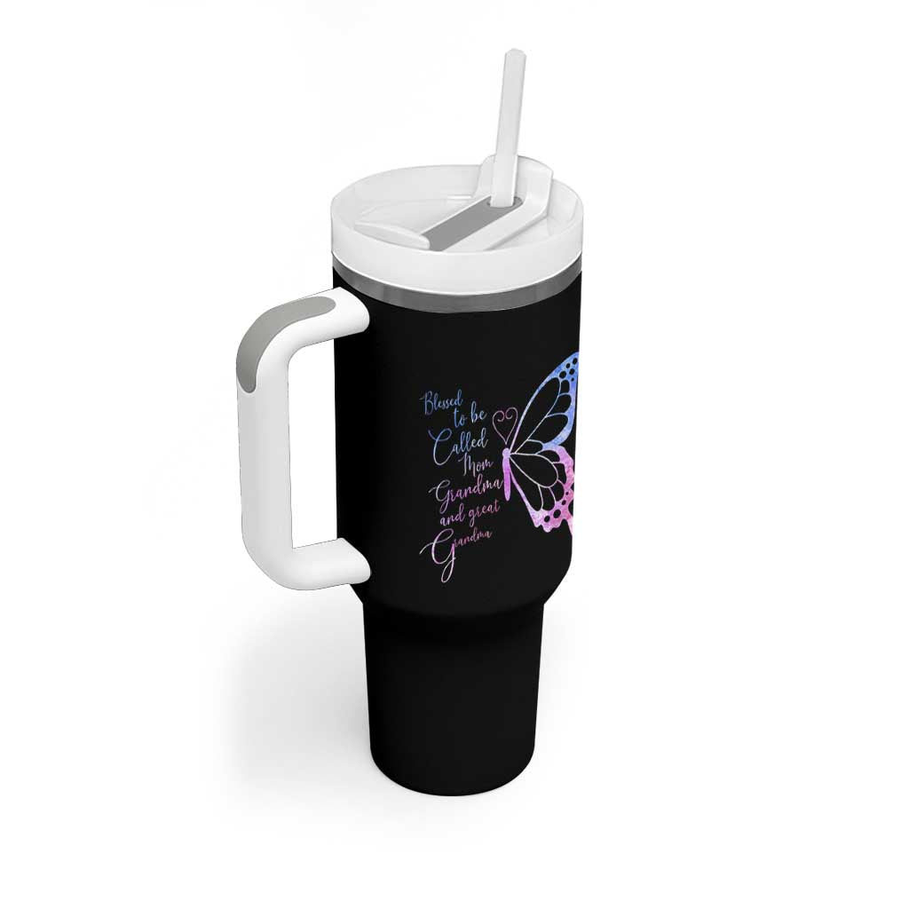 Blessed to Be Called Mom Grandma Great Grandma Tumbler With Handle Mama Butterfly Mother's Day Gift