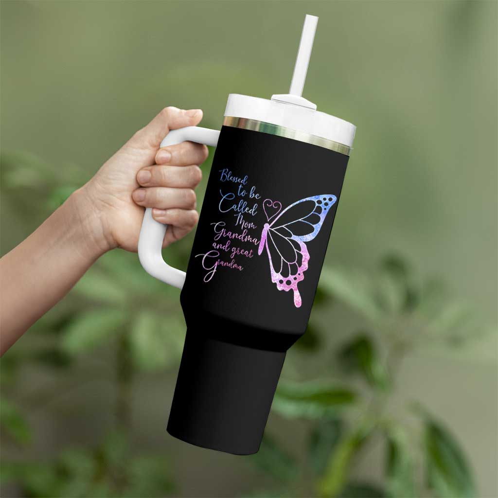 Blessed to Be Called Mom Grandma Great Grandma Tumbler With Handle Mama Butterfly Mother's Day Gift