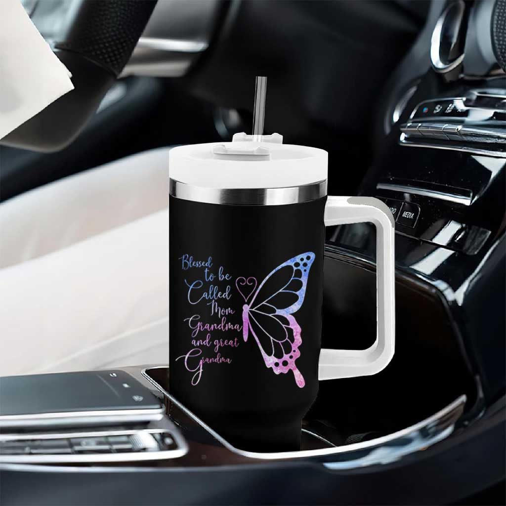Blessed to Be Called Mom Grandma Great Grandma Tumbler With Handle Mama Butterfly Mother's Day Gift