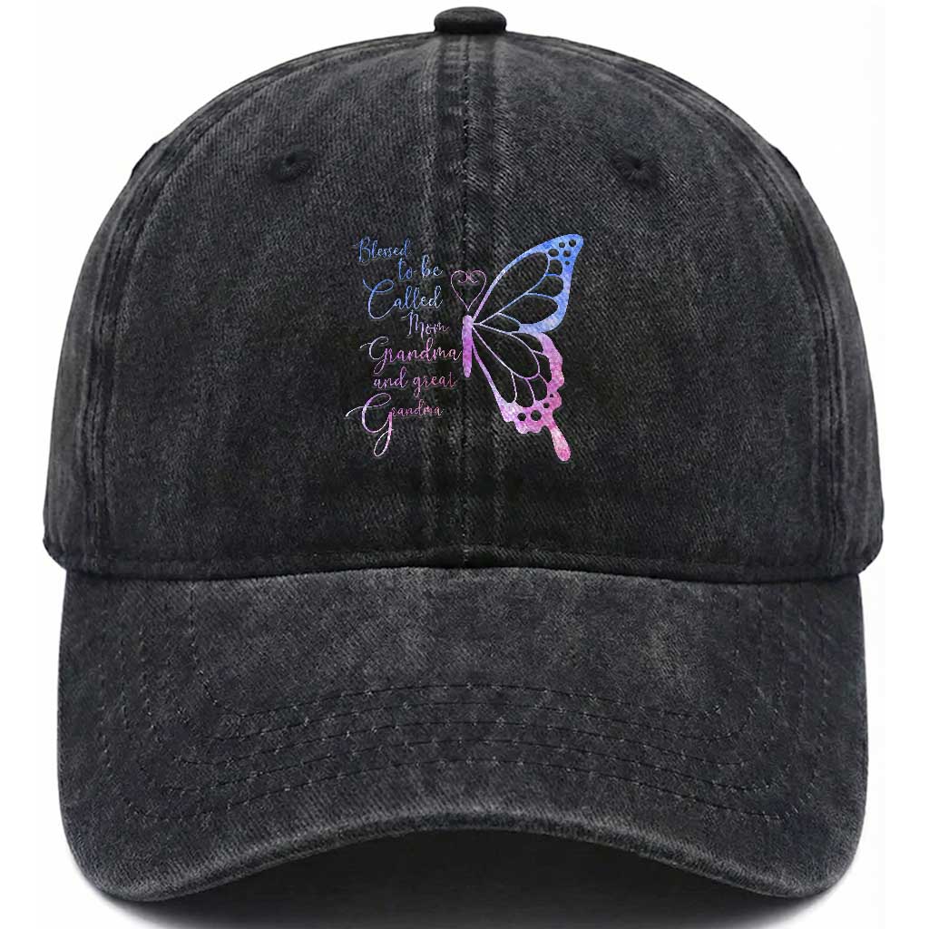 Blessed to Be Called Mom Grandma Great Grandma Washed Cotton Baseball Cap Mama Butterfly Mother's Day Gift